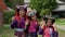 CHAING MAI, THAILAND - DECEMBER 22, 2018: Group of Young Girls Dressed in Traditional Hill Tribe Costumes in Northern