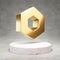 Chainlink cryptocurrency icon. Gold 3d rendered icon on white marble podium