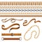 Chains and braids. Bracelets leather belts and golden furniture elements, ornamental jewellery set. Vector fabric and
