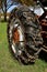 Chains on a tractor tire