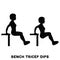 Chair. Bench triceps dips. Sport exersice. Silhouettes of woman doing exercise. Workout, training