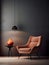 Chair elegantly placed alongside a 3D design element against a backdrop of simple, minimalist design