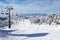 Chair lift on mountain for downhill skiers