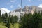 Chair lift people up towards the top of the Dolomites