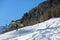 Chair lift. Ski lift chair engine by misty snowy day in mountains area. Alpe Liusia, Trentino Alto Adige, Moena, Val di Fassa, Dol