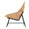 A chair made of thin sheets of wood and a black pillow on the seat side view on a white background. 3d rendering