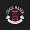 Chair Maker logo template. Emblem with a chair and a ribbon on black.