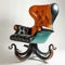 A chair with an octopus armrest and a leather seat, AI