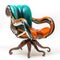A chair with an octopus design on the back and legs, AI