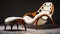 Chair and ottoman made of wood with white leather upholster. Generative AI