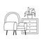 Chair plant on drawers furniture icon line style