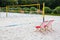 chair referee in the playground on the volleyball beach. Volleyball courts in the background