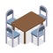 Chair and table isometric design. Cafe furniture