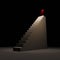 A chair at the top of a towering staircase. authority and power. Abstract concept of loneliness and suspicion. dark space. 3D