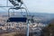 The chairlift from the Cozla mountain in a winter landscape, Piatra Neamt, Romania