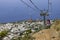 Chairlift to Monte Solaro, view of the high chairs with tourists, Capri Island, Italy