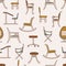 Chairs and armchairs seamless pattern. Interior items