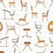 Chairs and armchairs seamless pattern. Interior items