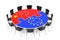 Chairs Around a Table in Puzzles Shape and European Union and China. 3d Rendering