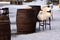 Chairs and barrels on snow
