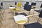 Chairs with notepads in empty classroom