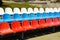 Chairs on the observation deck in the colors of the national flag of the Russian Federation. background for the design. the city o