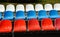 Chairs on the observation deck in the colors of the national flag of the Russian Federation. background for the design. the city o