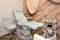 Chairs in a pedicure beauty salon. Interior of empty modern nail salon. Work places for masters of manicure. Pedicure cabinet