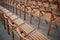 chairs on the roof. Concert hall. many wood chairs