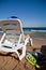 Chairs on the sandy beach near the sea