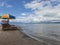 Chairs on shore of super volcano lake of Toba