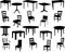 Chairs and tables silhouettes, furniture icons