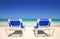 Chaise lounger chairs at beach resort