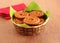 Chakli Indian Savory Snack on a Banana Leaf in a Basket