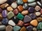 Chakra crystal stones, calm energy flow, art mind spiritual mental health therapy