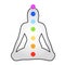 Chakra icons in respective colors with meditating person