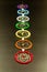 Chakras on a black background. Decoration on the wall of seven chakras.