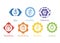 Chakras icons . The concept of chakras used in Hinduism, Buddhism and Ayurveda. For design, associated with yoga and India. Vector