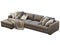 Chalet modular brown leather upholstery sofa with pillows and plaid. 3d render