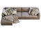 Chalet modular brown leather upholstery sofa with pillows and plaid. 3d render