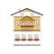 Chalet. Swiss cottage. Alpine house. Flat, cartoon, vector