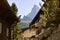 Chalets of resort city Zermatt with Matterhorn mountain in Switzerland