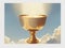 A chalice filled to the brim with shimmering gold coins and framed against a sunlit sky in testament to wealth of faith