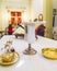 Chalice for wine, blood of christ, and ciborium with host, body of christ, and ampoules with wine and water for consecration