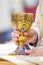 Chalice with wine, blood of christ, ready for the communion of the faithful