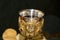 Chalice with wine for Communion in orthodox Church. Gold Plated, decorated.