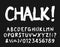 Chalk alphabet font. Hand drawn messy letters, numbers and symbols.