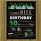 Chalk board invitation for birthday in the camping