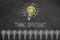 Chalk bulb idea on a blackboard with text `think different`