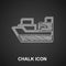 Chalk Cargo ship with boxes delivery service icon isolated on black background. Delivery, transportation. Freighter with